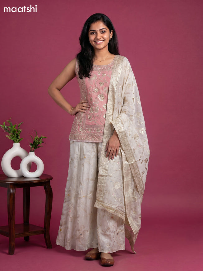 Peach Pink Art Silk With Allover Zardosi Work Straight Work