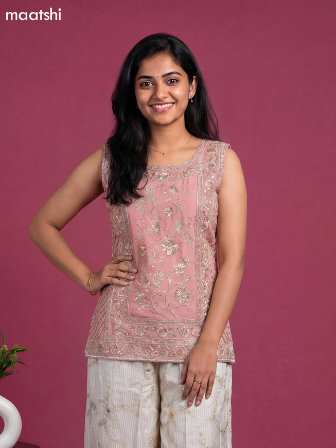 Peach Pink Art Silk With Allover Zardosi Work Straight Work