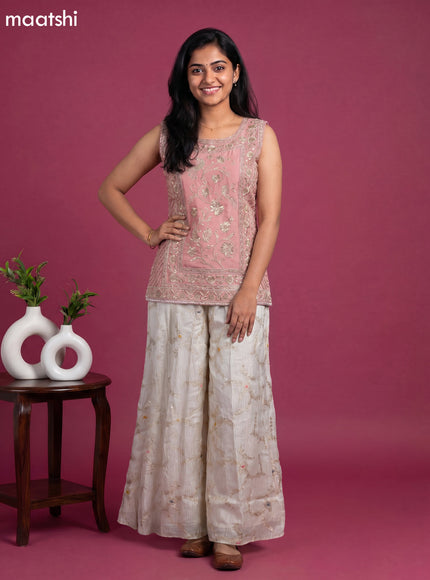 Peach Pink Art Silk With Allover Zardosi Work Straight Work