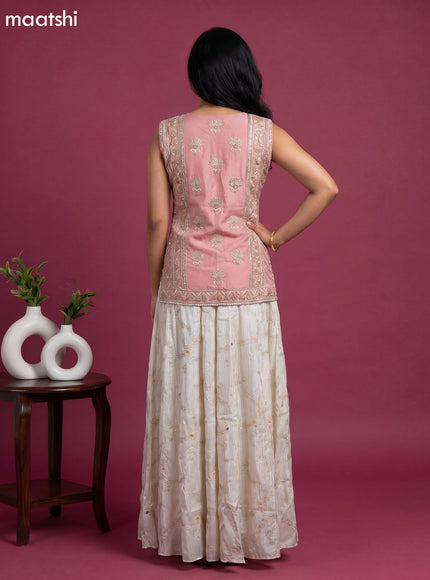 Peach Pink Art Silk With Allover Zardosi Work Straight Work