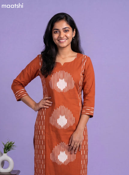 Rust Cotton Floral Printed Straight Kurti Set