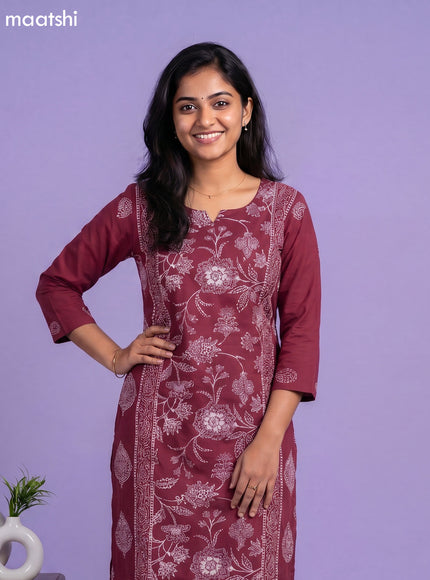 Magenta Pink Cotton Floral Printed Straight Kurti Set