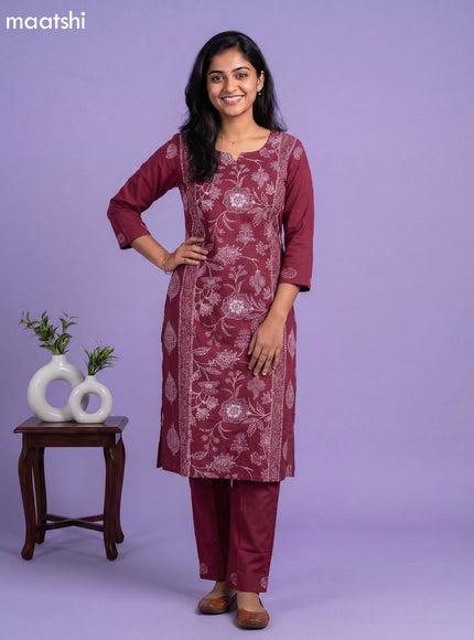 Magenta Pink Cotton Floral Printed Straight Kurti Set