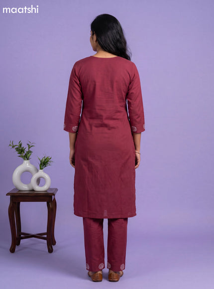 Magenta Pink Cotton Floral Printed Straight Kurti Set