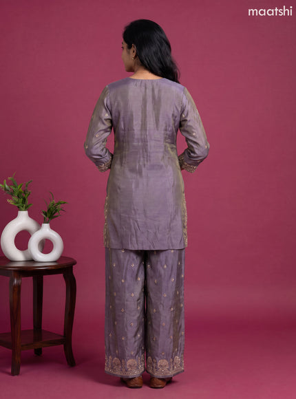 Lavender Tissue Embroidery Work Straight Suit