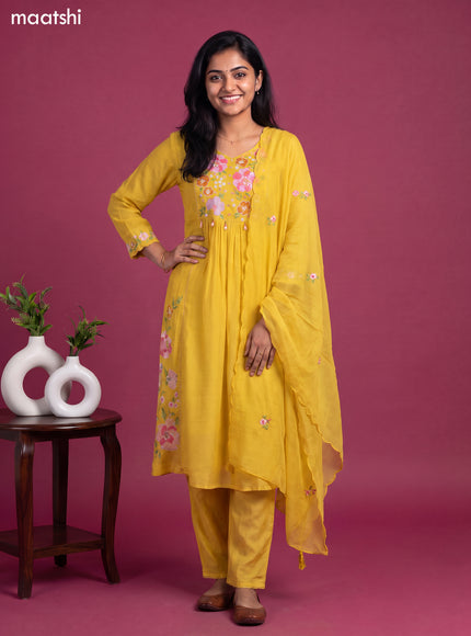 Yellow Art Silk Embroidery Work Anarkali Suit