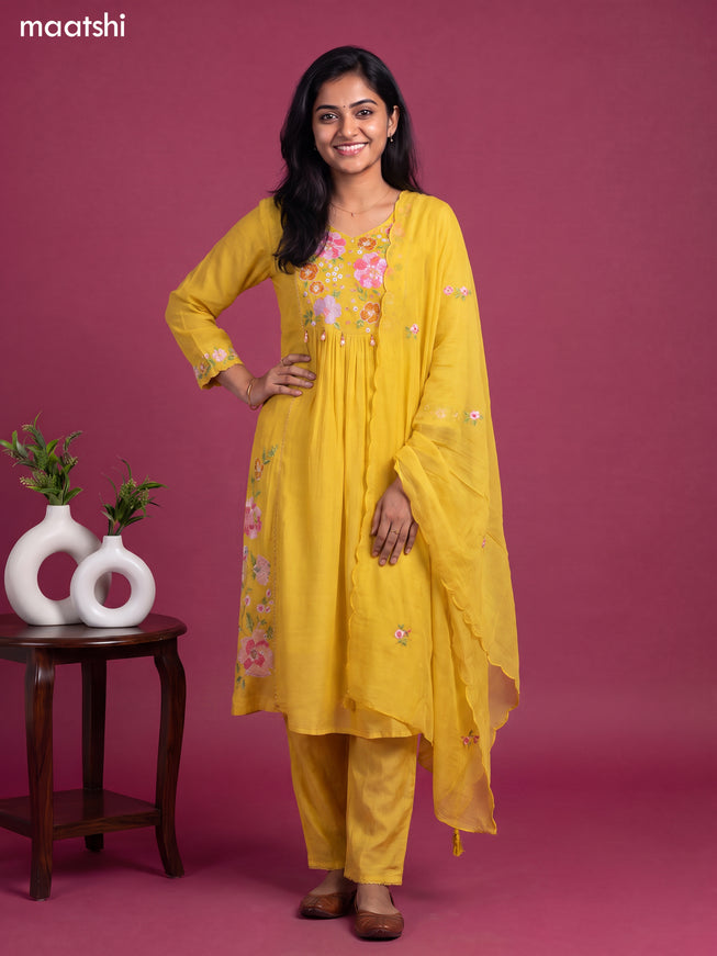 Yellow Art Silk Embroidery Work Anarkali Suit