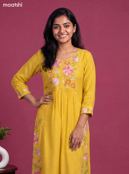 Yellow Art Silk Embroidery Work Anarkali Suit