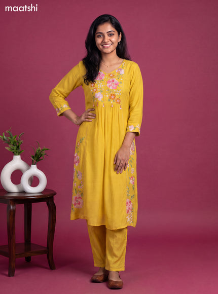 Yellow Art Silk Embroidery Work Anarkali Suit