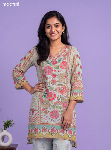 Light Blue Tissue Floral Printed & Embroidery Work Anarkali Suit