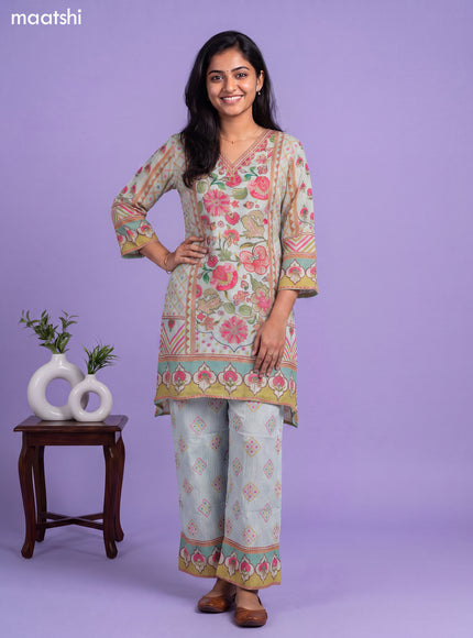 Light Blue Tissue Floral Printed & Embroidery Work Anarkali Suit