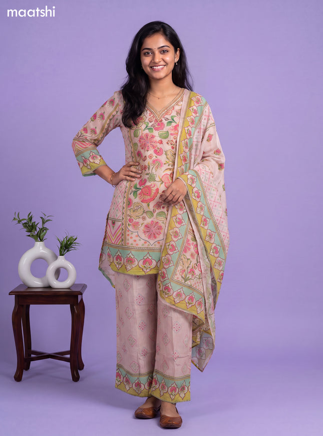 Pink Tissue Floral Printed & Embroidery Work Anarkali Suit
