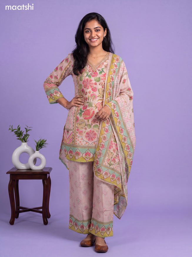 Pink Tissue Floral Printed & Embroidery Work Anarkali Suit