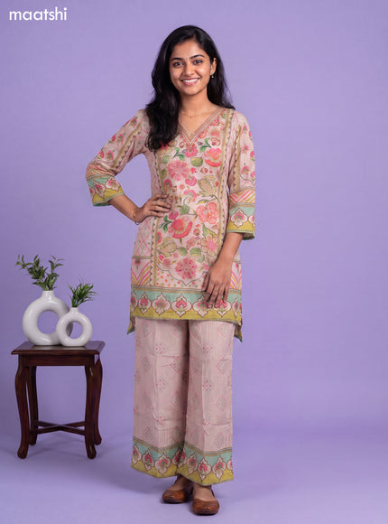 Pink Tissue Floral Printed & Embroidery Work Anarkali Suit