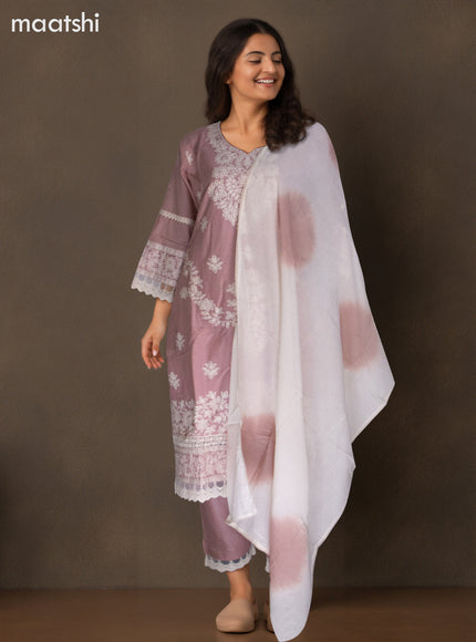 Cotton salwar suit pastel pink with beaded & embroidery sequin work neck pattern and straight cut pant & dupatta