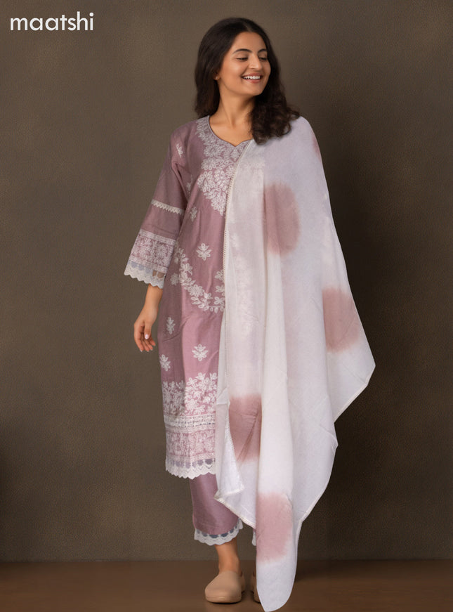 Cotton salwar suit pastel pink with beaded & embroidery sequin work neck pattern and straight cut pant & dupatta