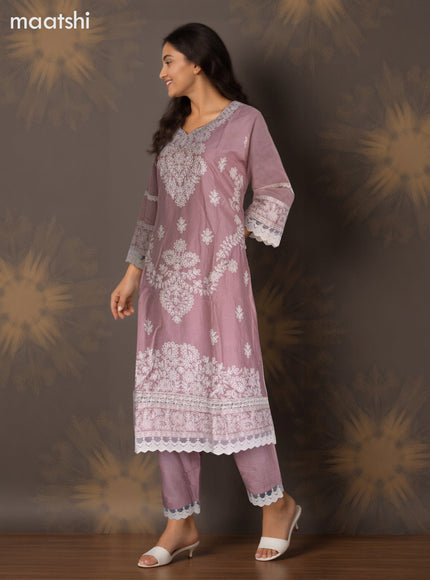 Cotton salwar suit pastel pink with beaded & embroidery sequin work neck pattern and straight cut pant & dupatta