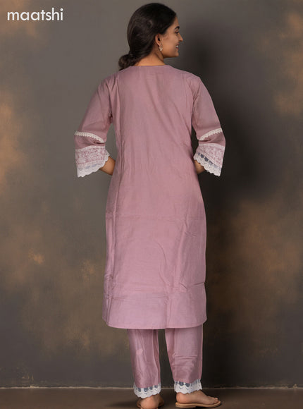 Cotton salwar suit pastel pink with beaded & embroidery sequin work neck pattern and straight cut pant & dupatta