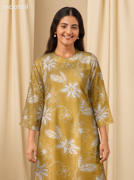 Cotton co-ord set mustard yellow and cream with floral prints & simple neck pattern and palazzo pant