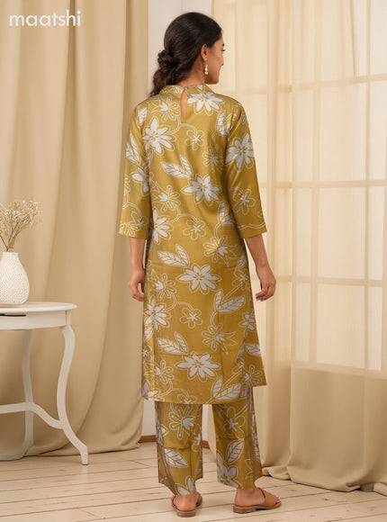 Cotton co-ord set mustard yellow and cream with floral prints & simple neck pattern and palazzo pant