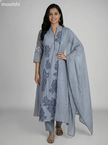 Grey Shade Chanderi Embroidery Work Anarkali Suit