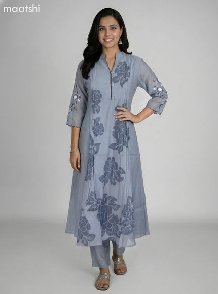 Grey Shade Chanderi Embroidery Work Anarkali Suit