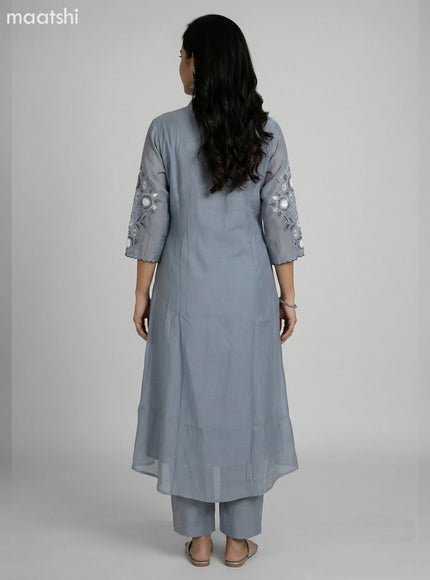 Grey Shade Chanderi Embroidery Work Anarkali Suit