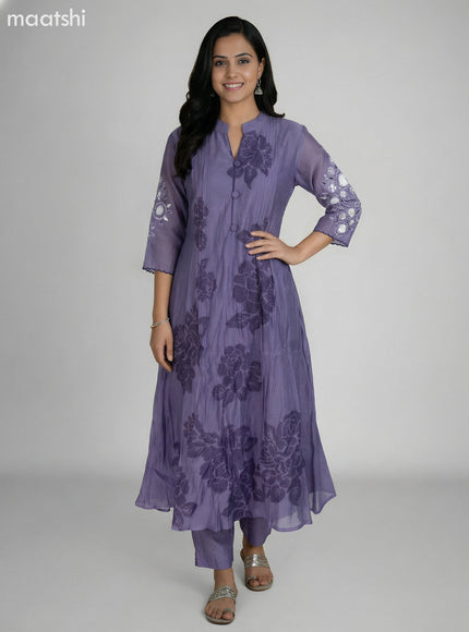Pastel Purple Chanderi Embroidery Work Anarkali Suit
