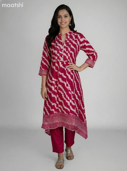 Pink and Cream Muslin Shibori Printed Fish Cut Suit