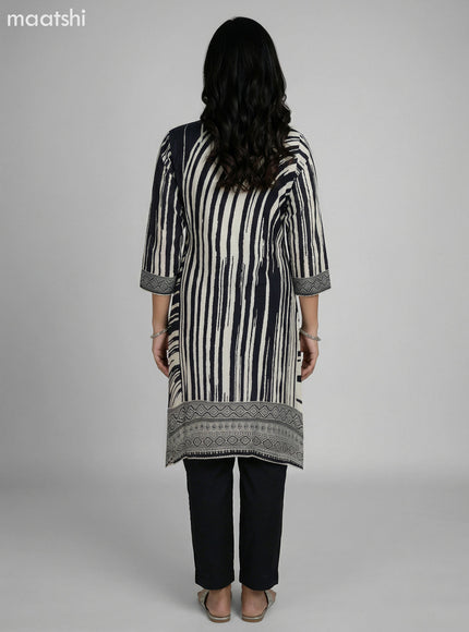 Black and Cream Muslin Printed Fish Cut Suit