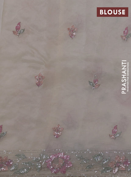 Pure organza silk saree off white with allover embroidery sequin work and embroidery crocia lace work border