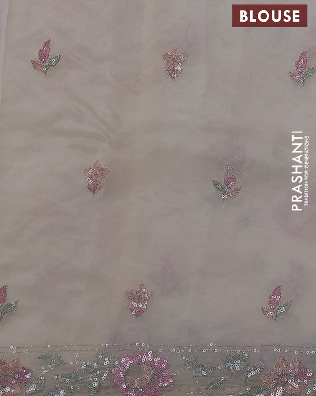Pure organza silk saree off white with allover embroidery sequin work and embroidery crocia lace work border