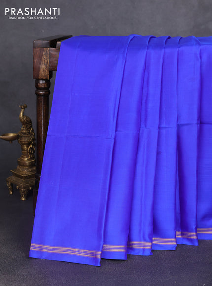 Pure soft silk saree royal blue and yellow with plain body and kalamkari hand printed pallu