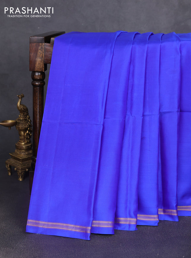 Pure soft silk saree royal blue and yellow with plain body and kalamkari hand printed pallu