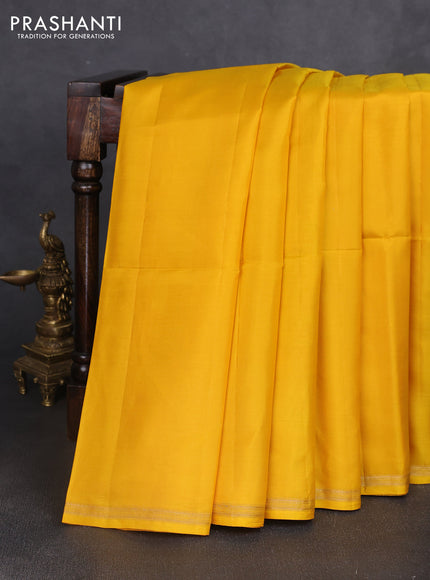Pure soft silk saree yellow and purple shade with plain body and kalamkari hand printed pallu