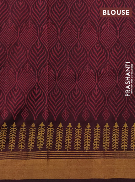 Uppada block printed saree dark mustard and coffee brown with butta prints and zari woven border
