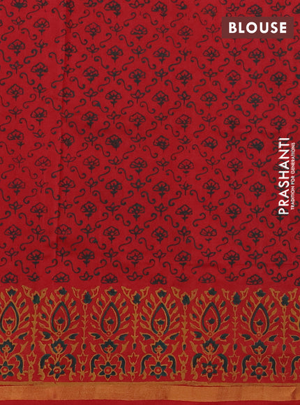 Uppada block printed saree bottle green and red with butta prints and printed border