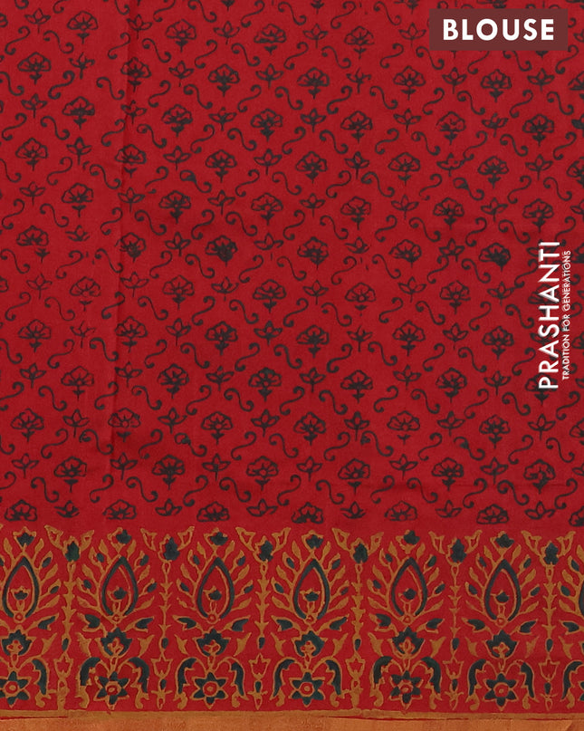 Uppada block printed saree bottle green and red with butta prints and printed border