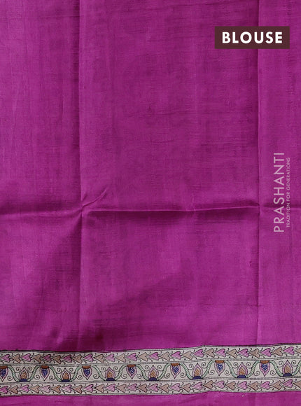 Madhubani printed silk saree pink and beige with butta prints and madhubani printed border