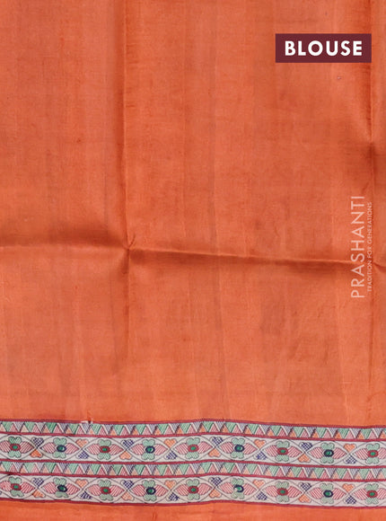 Madhubani printed silk saree orange and beige with butta prints and madhubani printed border