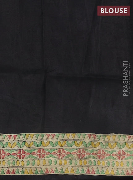 Madhubani printed silk saree black and beige with allover butta prints and madhubani printed border