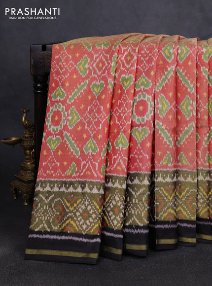 Rajkot patola silk saree red shade and black with allover ikat weaves and ikat zari woven border
