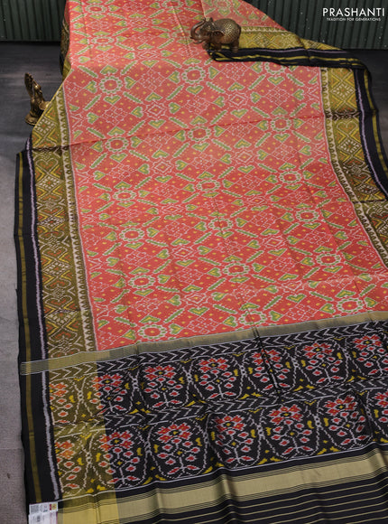Rajkot patola silk saree red shade and black with allover ikat weaves and ikat zari woven border