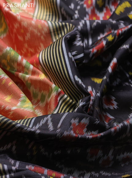 Rajkot patola silk saree red shade and black with allover ikat weaves and ikat zari woven border