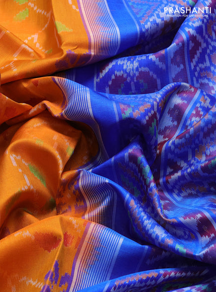 Rajkot patola silk saree orange and blue with allover ikat weaves and ikat woven simple border