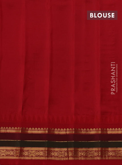 Pure gadwal silk saree sandal and red with allover zari checks & buttas and temple design zari woven border