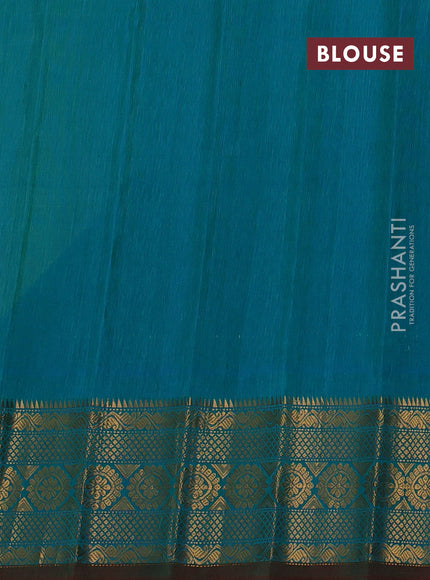 Pure gadwal silk saree yellow and teal green with silver & gold zari woven buttas and temple design zari woven border