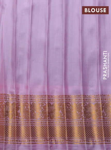Pure gadwal silk saree navy blue and lotus pink with allover zari stripe & buttas and temple design zari woven border