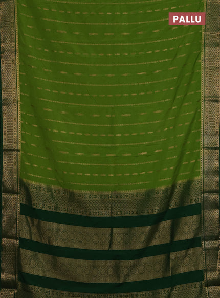 Semi mysore silk saree light green and green with allover zari weaves and zari woven border