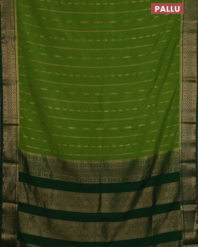 Semi mysore silk saree light green and green with allover zari weaves and zari woven border